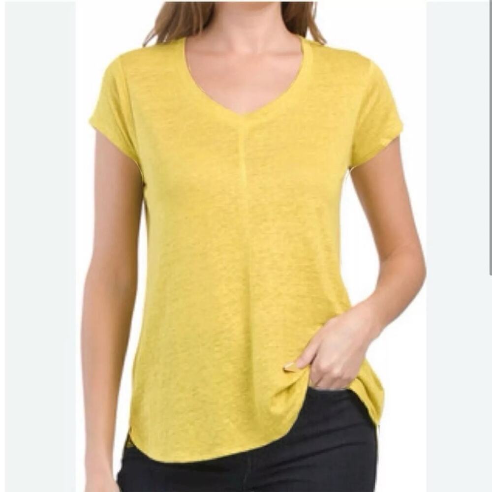 NWT Tahari 100% Linen Bright Yellow Top V-Neck Pullover Sz 1X